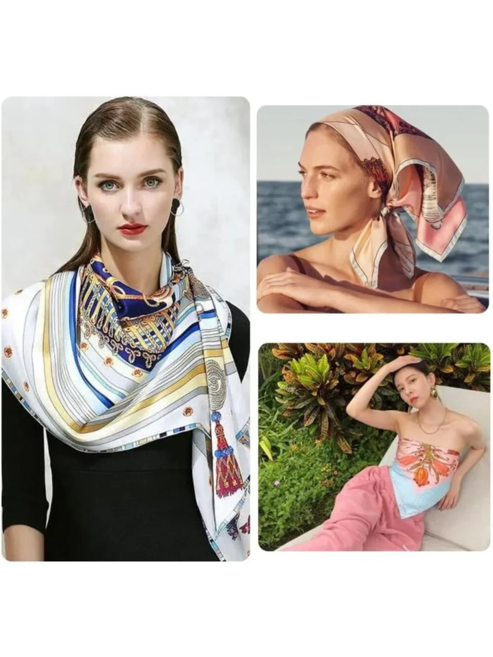 4Pcs Large Silk-Like Head Scarves for Women - Satin Hair Bandana & Neck Shawl